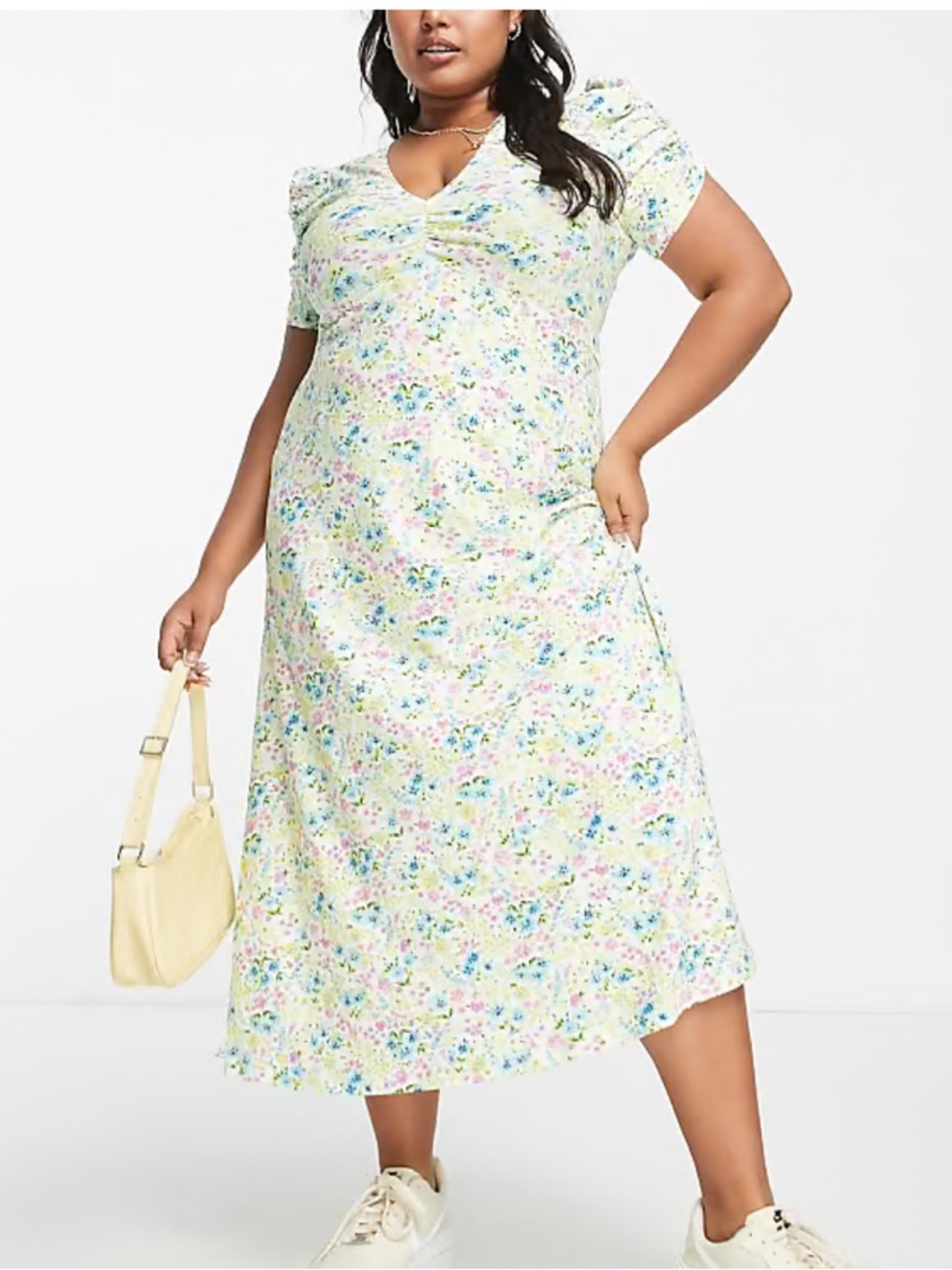 NWT ASOS Floral Midi Dress in Yellow, Blue & Pink